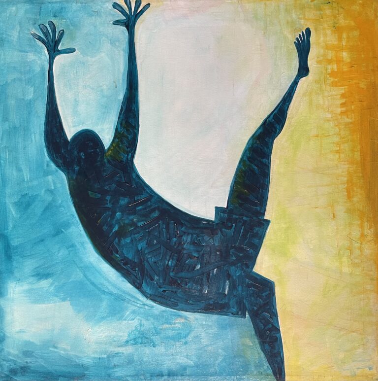 "FREE FALLING" 40 x 40 inch acrylic on Canvas painting by Keith Mikell