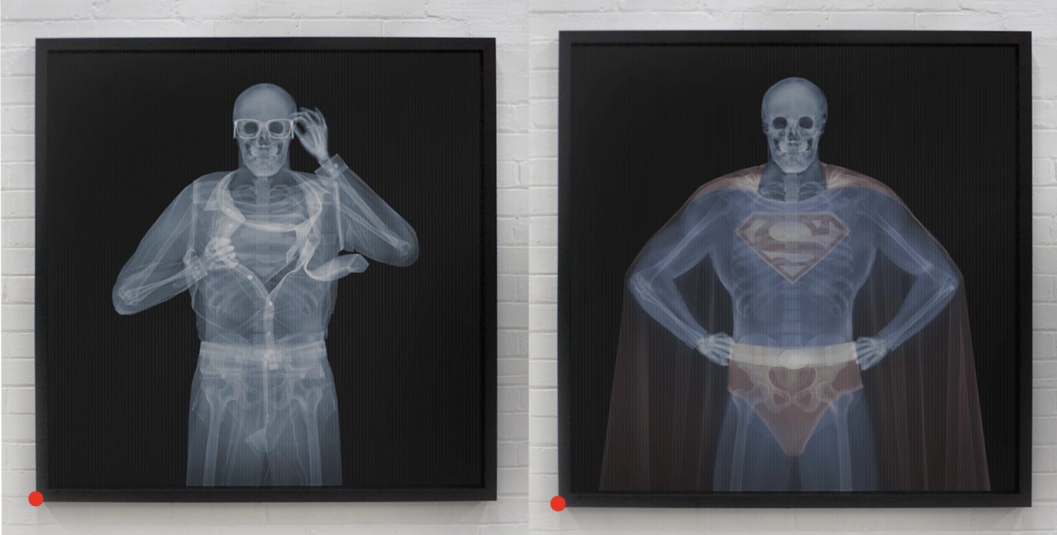 Clark superman in color x-ray artwork by Nick Veasey