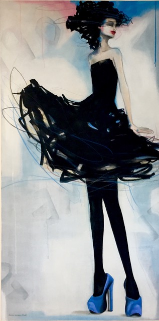 Long Woman in a Black Dress Acrylic Painting on Canvas by Diana Creasy-Funk