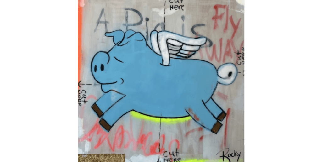 "Happy Pig" painting by Rocky Asbury