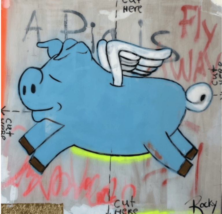 "Happy Pig" painting by Rocky Asbury