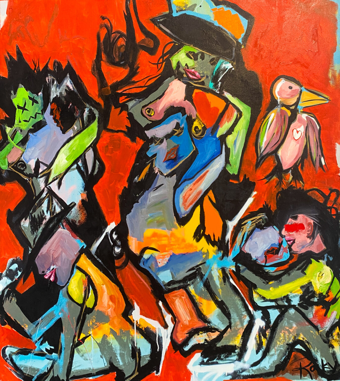 "IT’S A PARTY" acrylic on canvas painting by Rocky Asbury