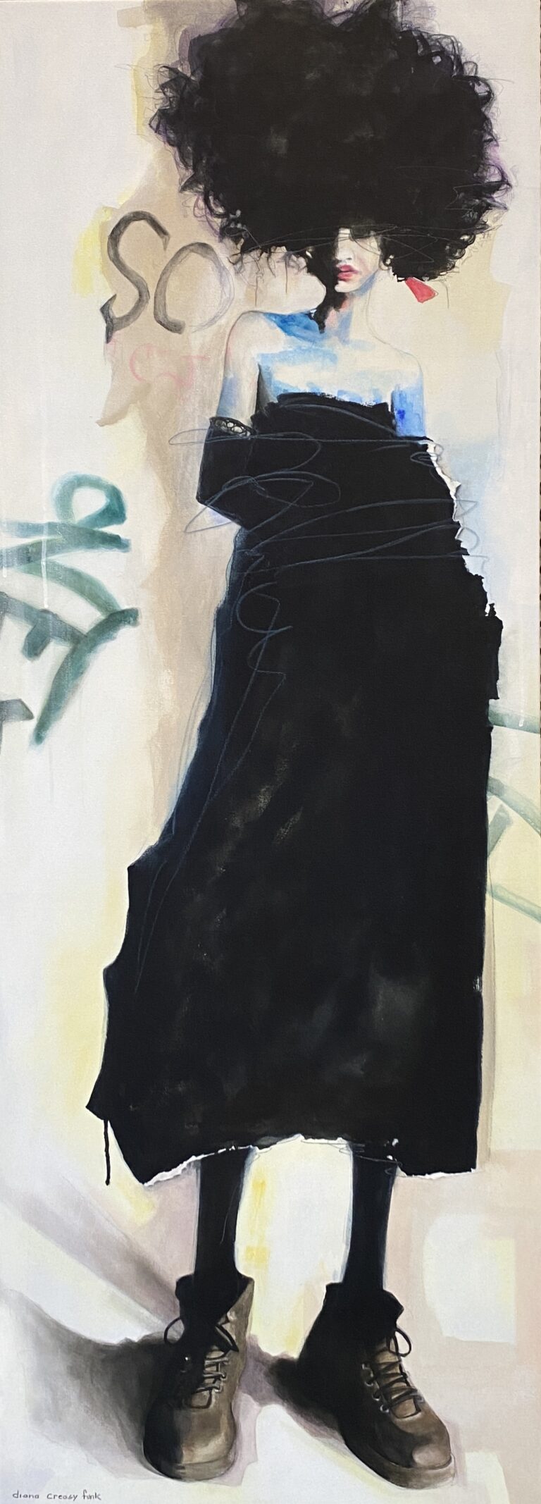A Girl in a black dress painting by Diana Creasy-Funk