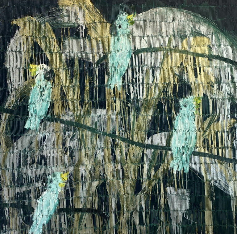 "Green Monsoon" oil painting on canvas by Hunt Slonem